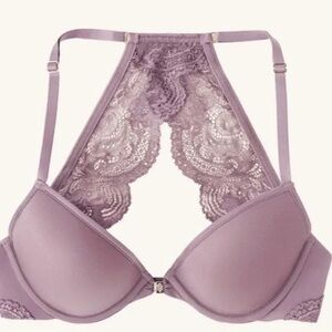 ThirdLove Lace Halter Bra 34D 32E Lavender Purple Racerback Front Closure